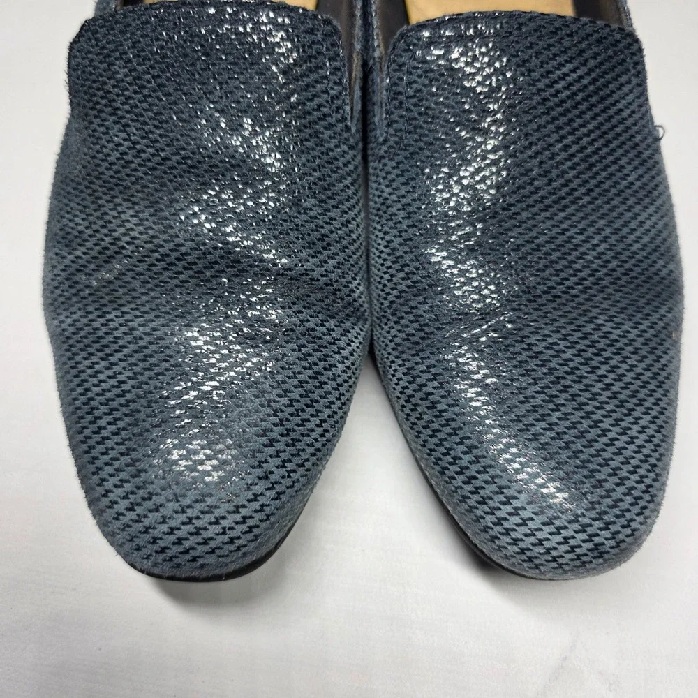 Clarks Collection Blue Metallic Textured Loafers Patent Heel 7.5 M 261557894050